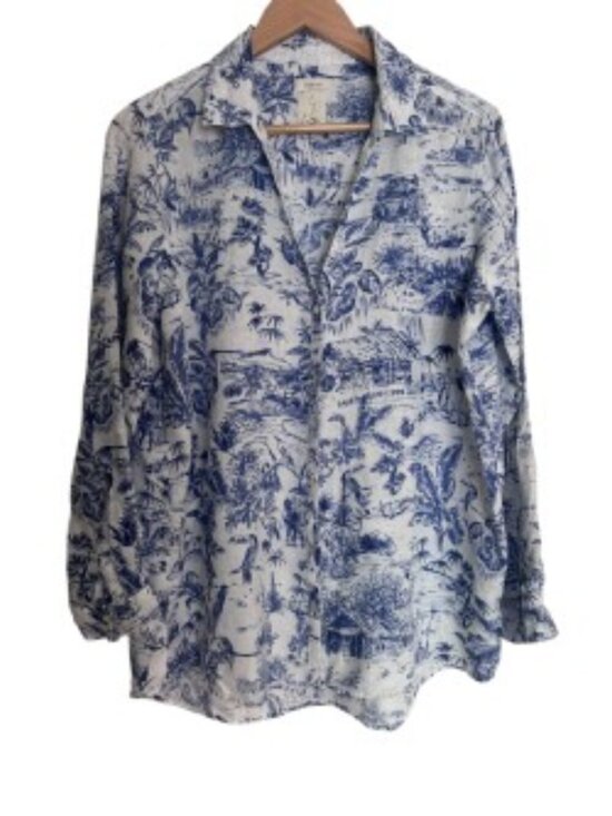 Joie Tops - Joie Blue & White Tropical Print Linen Button Up Shirt Large